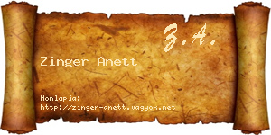 Zinger Anett névjegykártya